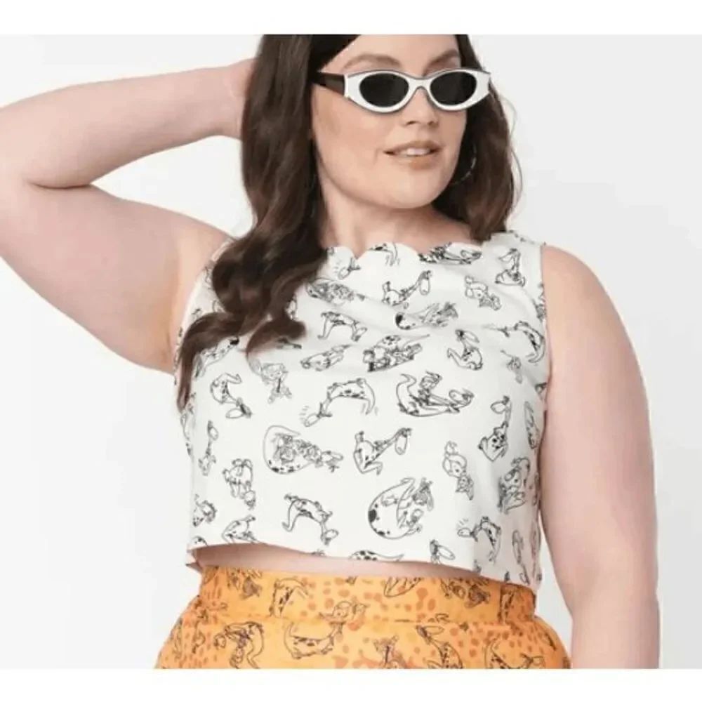 UNIQUE VINTAGE Plus Size Smak Parlour X Flintstones White Flocked Dino Print Sle